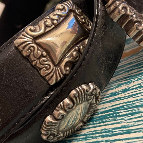 Vintage Fossil Women’s Leather Silver Scrollwork Belt - Picture 5 of 9